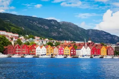 Bunte Bryggen-Häuser am Hafen von Bergen in Norwegen